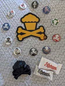 Assorted Buttons, Sticker, Scented Crossbones Figurine