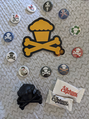 Assorted Buttons, Sticker, Scented Crossbones Figurine